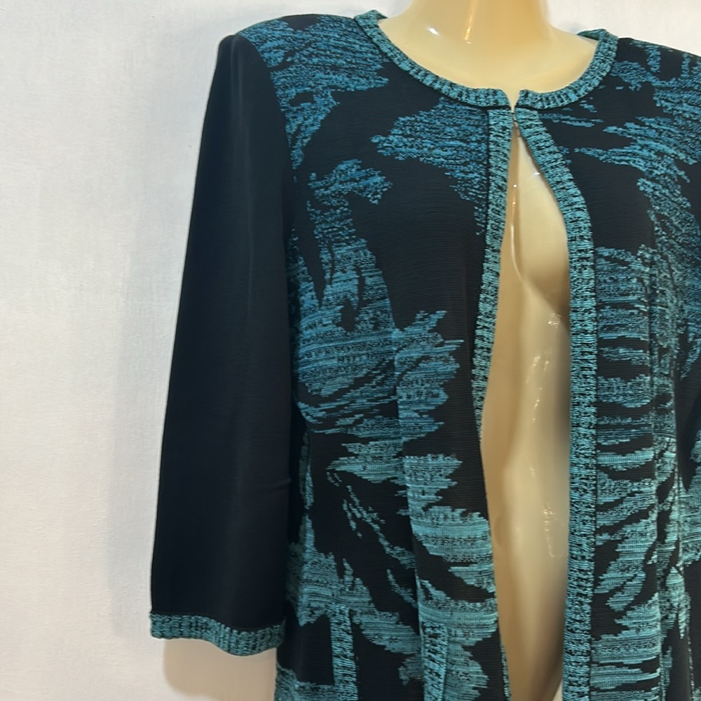MING WANG OPEN CARDIGAN SWEATER WOMEN Sz SMALL BLACK AQUA FLORAL LONG SLEEVES - Picture 4 of 11